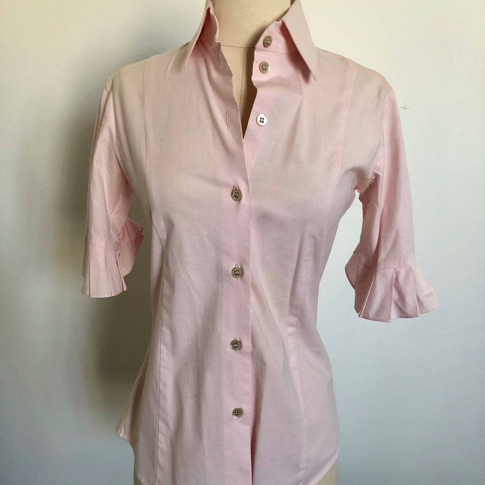 "Fine Garments by Bell" Pink Ruffle Sleeve Shirt